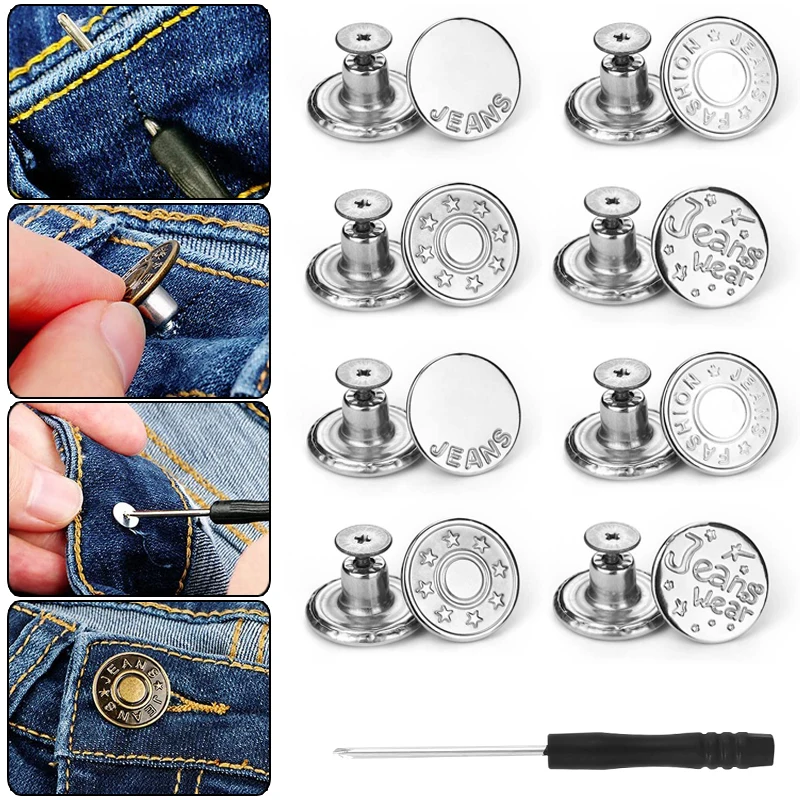 10pcs Jeans Buttons, 17mm Adjustable And Detachable Jeans Button