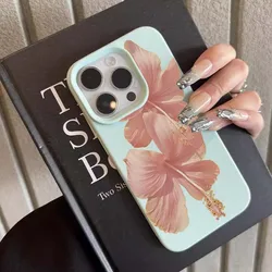 Pink Hibiscus Elegant High Aesthetic Anti - Drop Phone Case - iPhone 15 (Pistachio color)