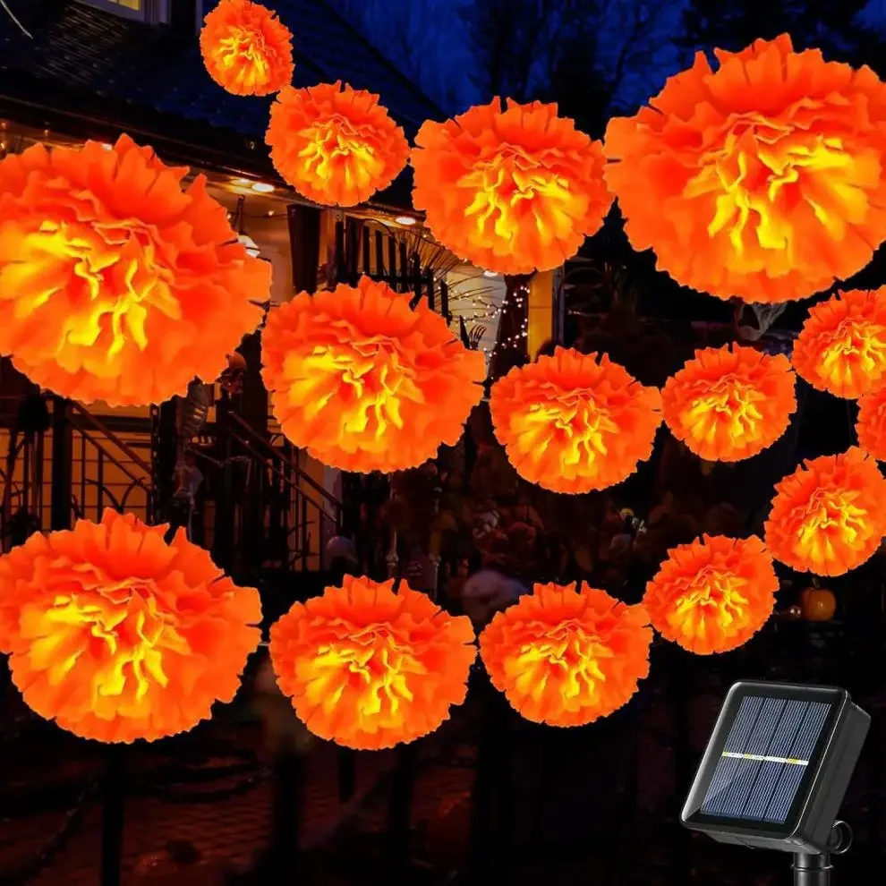 5FT LED Orange Ringelblumengirlande Lichter Festival Lichterkette für Tag der Toten Halloween Diwali Party Weihnachten Home Decor – Detail 14