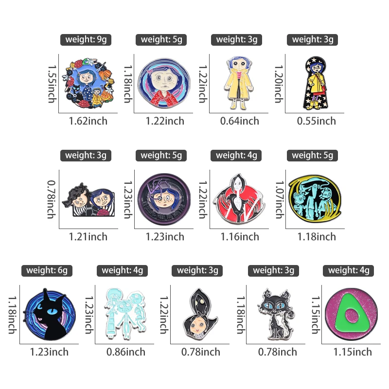 1-23Pcs/Set Enamel Pins Horror Animated Movies Coraline Doll Halloween Punk Character Metal Brooch Lapel Badge Accessory Gifts