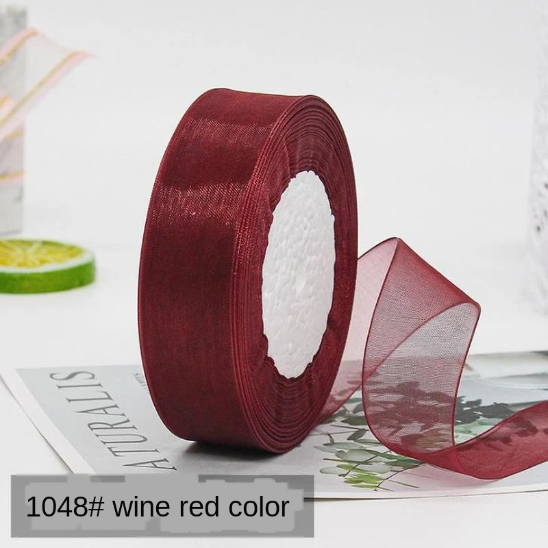 50yards Wine Red Organza Ribbon For Bow Wedding Christmas Decoration Handmade DIY Wrapping Crafts 1.2cm 1.5cm 2cm 2.5cm 4cm 5cm