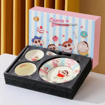 Set Regalo Serie Colorata Anime Crayon Shin-Chan per Una Persona, Ciotola in Ceramica a Tema Cartone Animato, Piatto per Colazione, Regalo di Compleanno