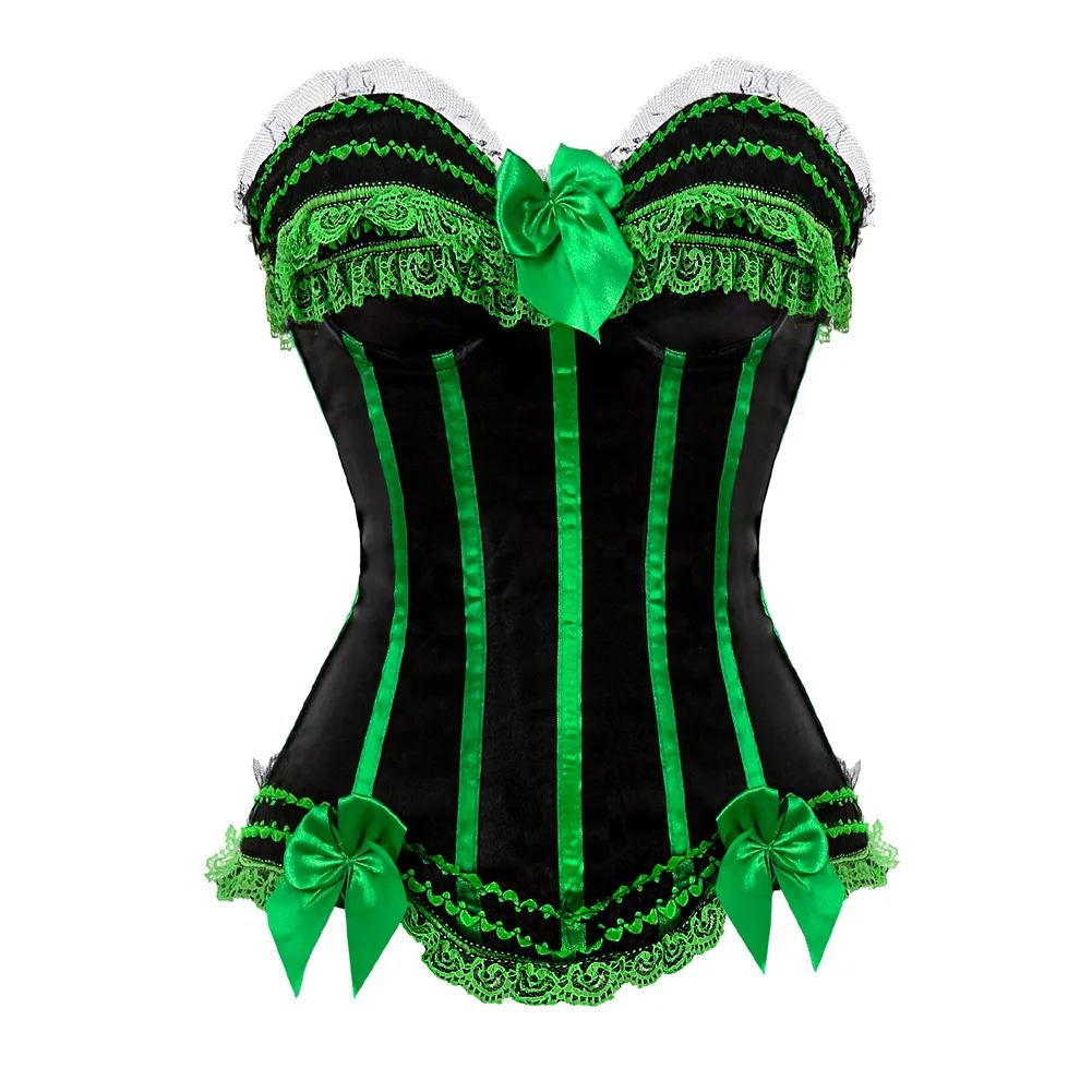 Women Plus Size Satin Overbust Corset Lace Up Corsets Bustiers Top Gothic Ladies Halloween Plus Size Red Pink Green korsett