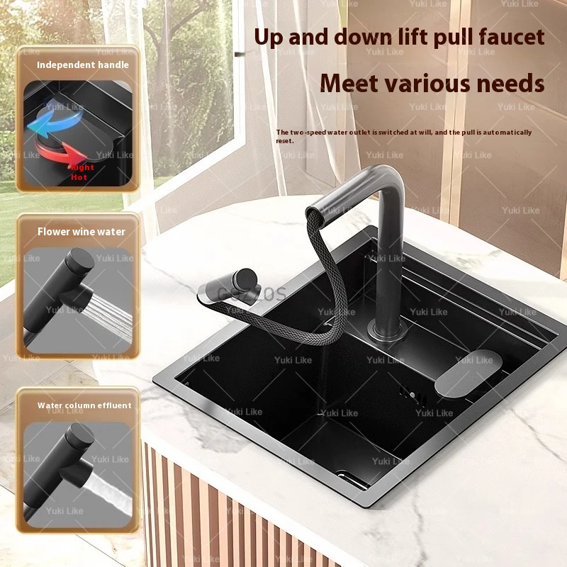 Small Hidden Sink Stainless Steel Kitchen Sink Mini Bar Single Slot Touring Car Wash Basin With Cover Plate Apartment 3