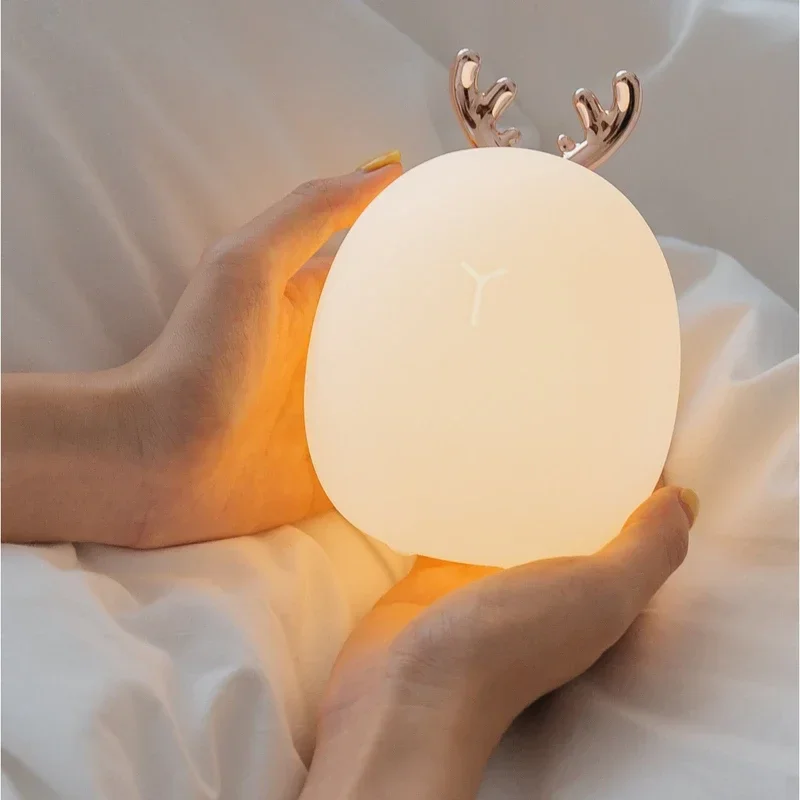 

Soft Silicone Dimmable Night Light Deer Rabbit LED Night Light USB Rechargeable for Kids Baby Gift Bedside Bedroom Night Lamp