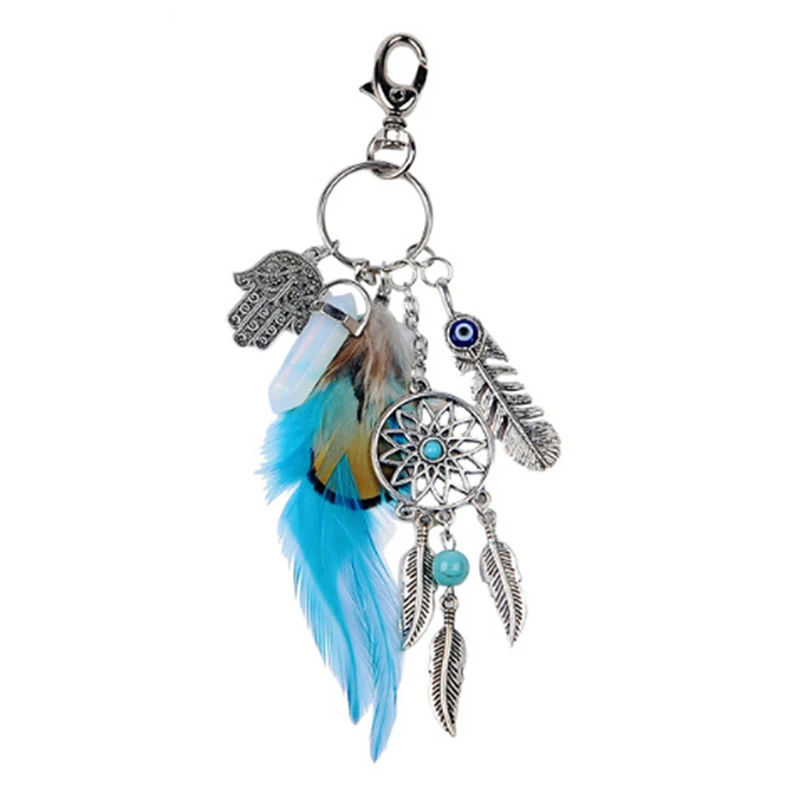 

Dreamcatcher Keyring Bag Charm Fashion Boho Jewelry Feather Keychain Opal Stone Artilady Natural For Women 2023 Metal