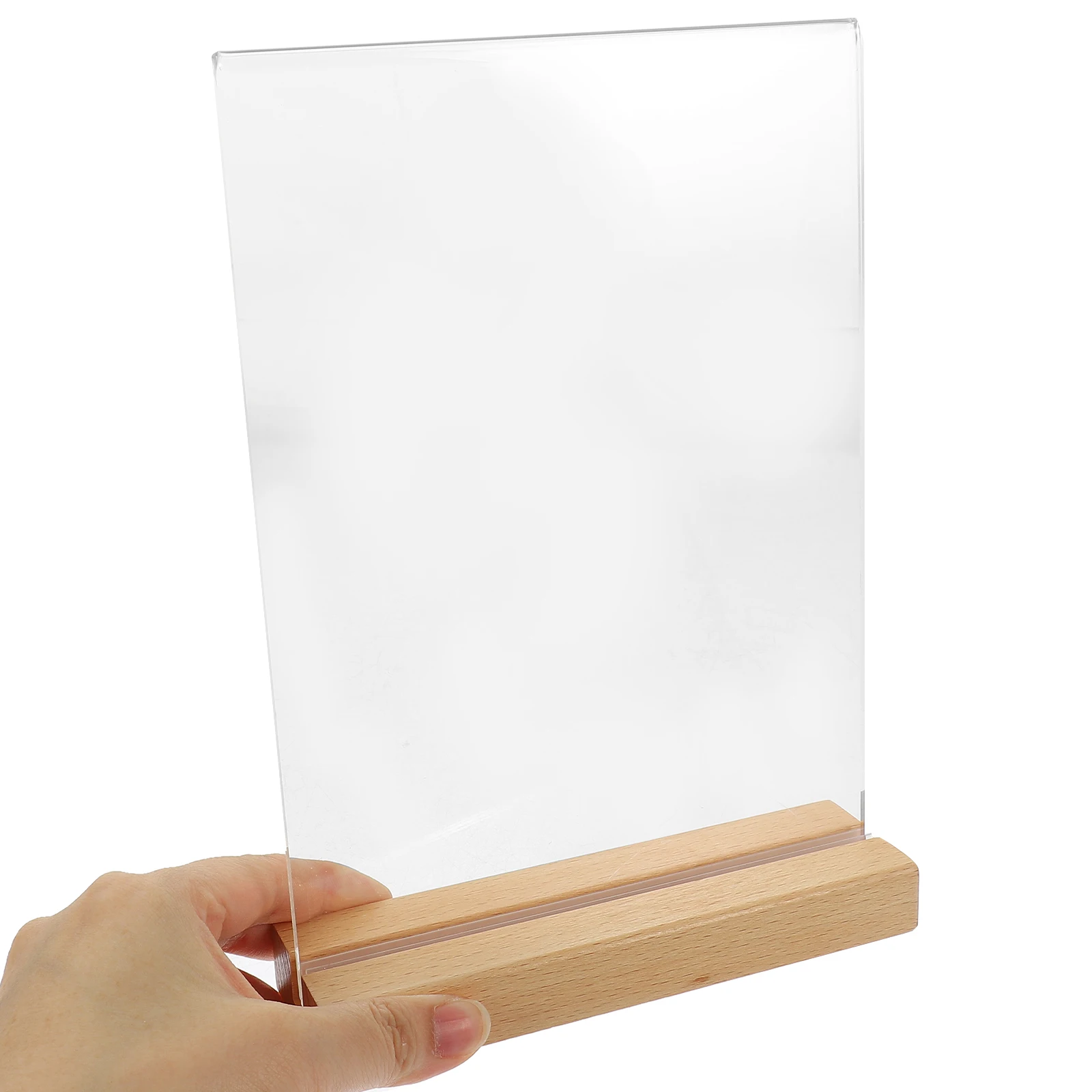 A5 T Shaped Sign Display Stand Acrylic Poster Holder Wood Base Menu Rack Tabletop Card Note Exhibit Stand Lightweight Safe 2