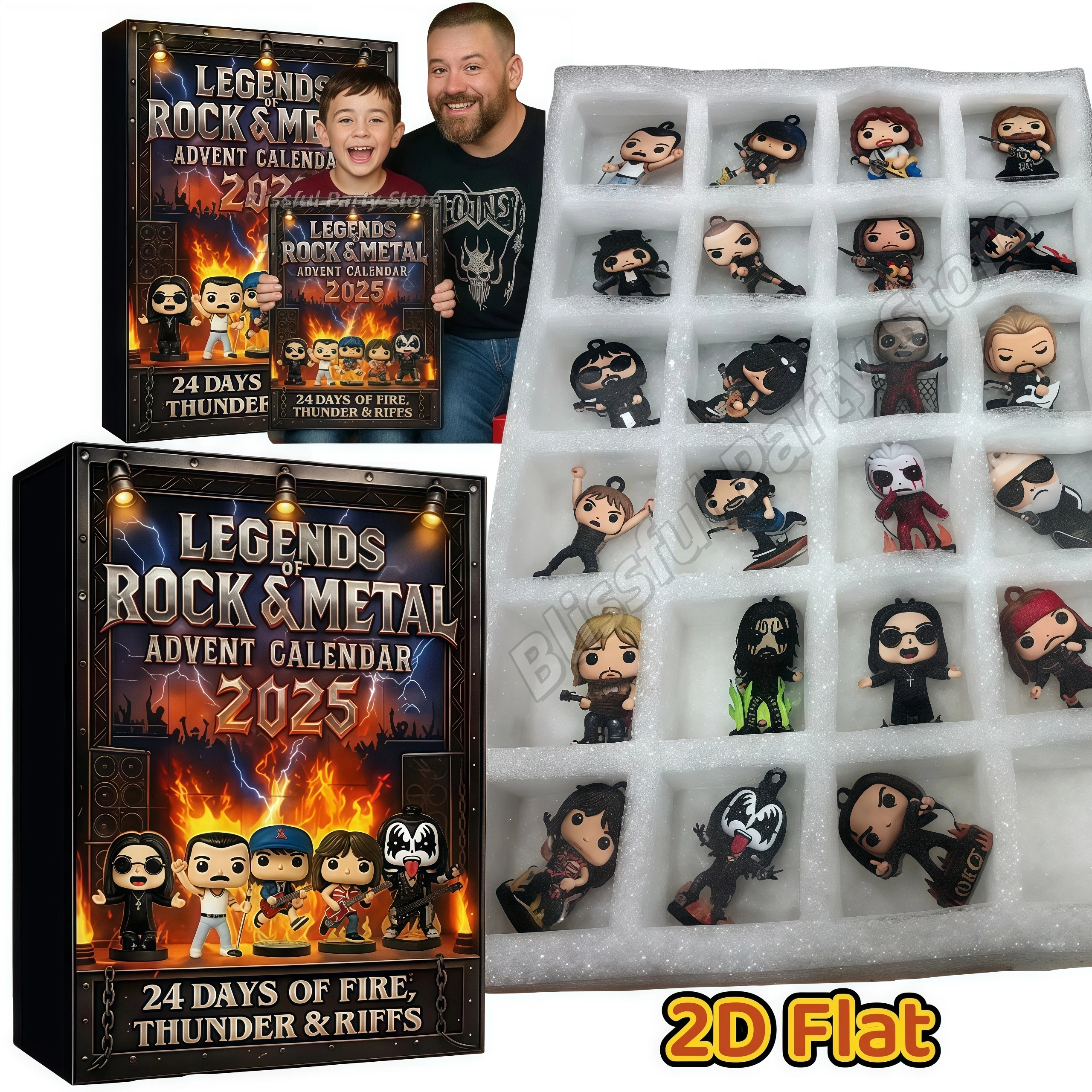 Christmas Advent Calendar Gift Rock and Metal 2D Flat Acrylic Iconic Blind Box Rock and Metal Fans Xmas Countdown Calendar