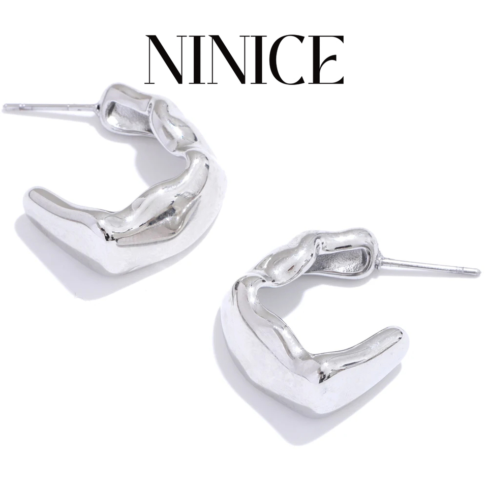 NiNice Statement Stainless Steel Metal C-Shape Unusual Hoop Earrings Anti Allergic Geometric Fashion Charm Jewelry Gift