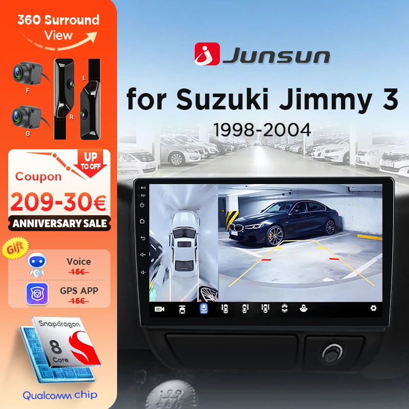 Junsun 360° ° Panorama Kamera 2din Auto Radio Für Suzuki Jimny 1998-2004 Drahtlose CarPlay Bildschirm Android Auto Stereo GPS Navi RDS
