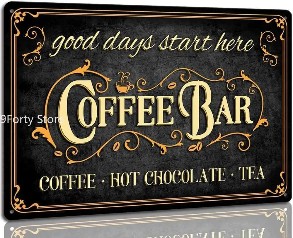 

Creative Tin Sign Coffee Bar Sign Hot Chocolate and Tea Vintage Metal Tin Sign Plaque Signs for Kitchen Cafe Pub Home