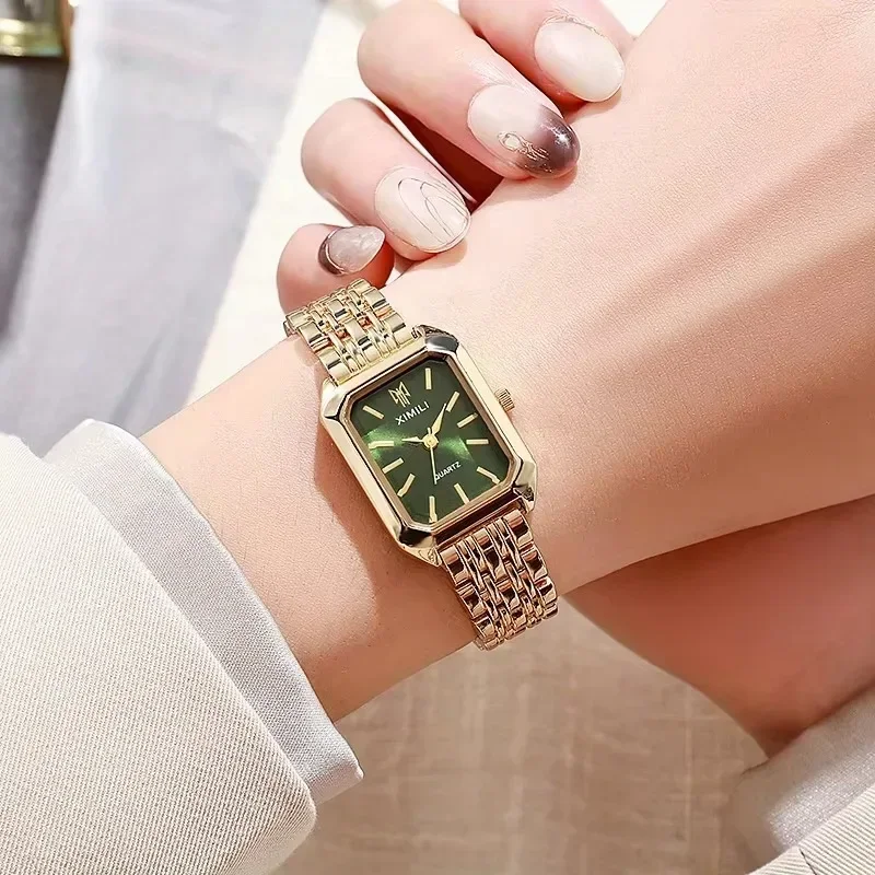 1pc-Women's New Fashion Luxury Stainless Steel Band Watch Minimalist Square Quartz Wristwatch（logo Color Random）