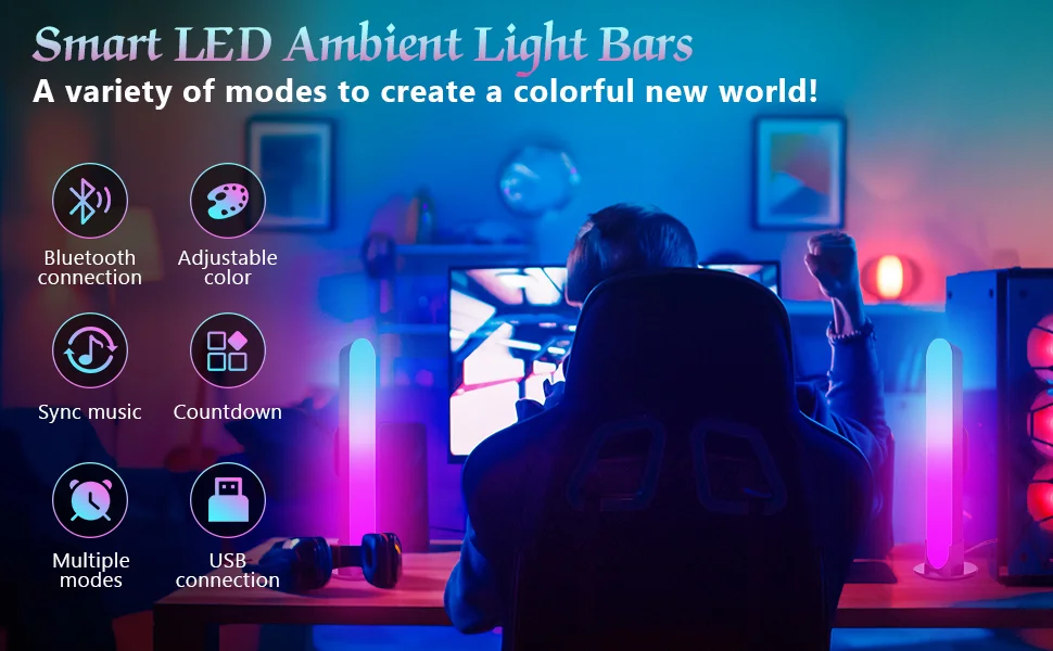 portable night light Smart LED Pickup Light RGB Symphony Lamp Bluetooth App Control Music Rhythm Lights Ambient LED Lamp Gaming Bar TV Computer Desk candle night