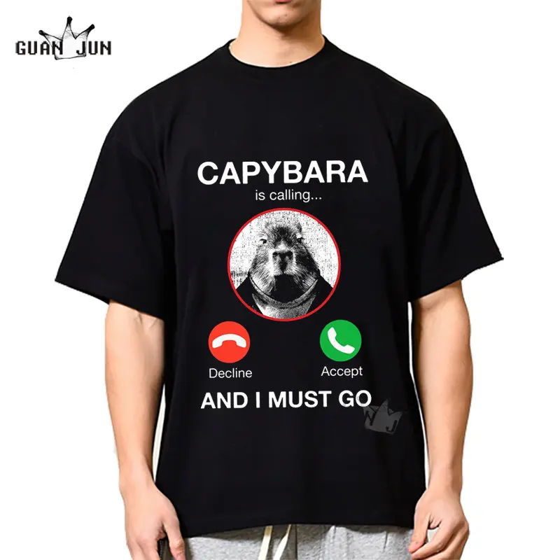 

Capybara Is Calling and I Must Go T Shirt Phone Graphic T-shirts Men Women Clothing 100% Cotton Short Sleeve Tees Streetwear