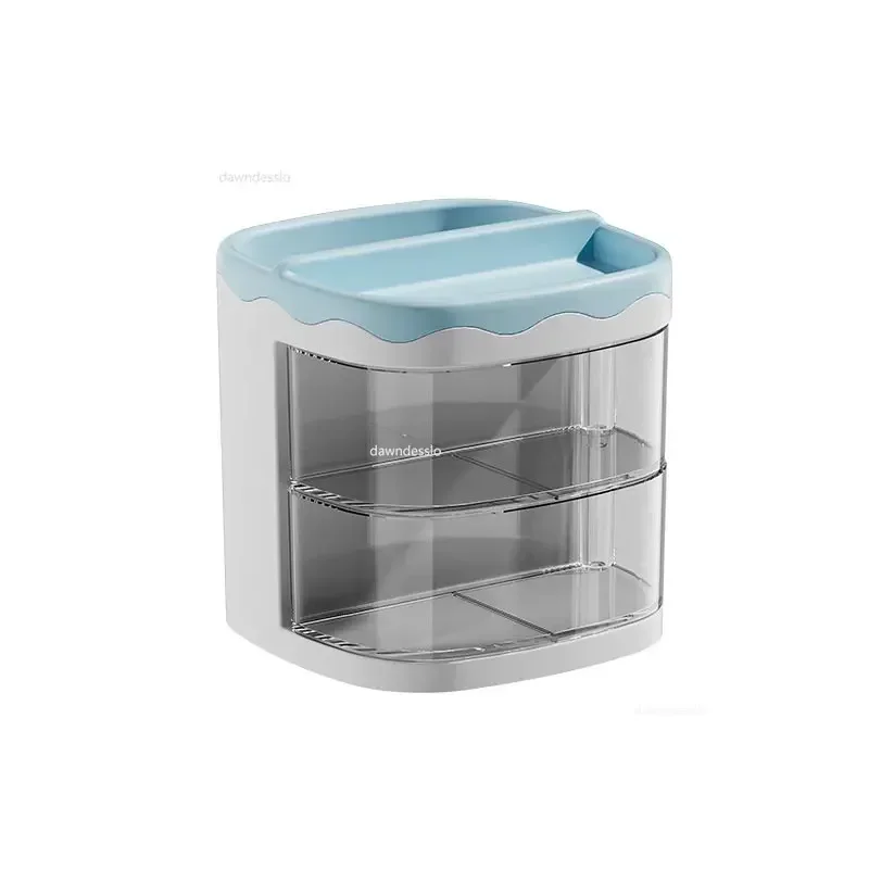 Practical Multi-Functional Desk Organizer Pen Holder Double Layers Rotating Pencils Storage Rack Student Cosmetics Storage Shelf 6