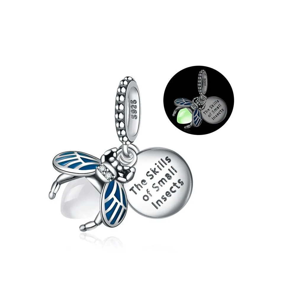 925 Silver Glow-In-Dark Firefly Series Charm with Colorful Wings
