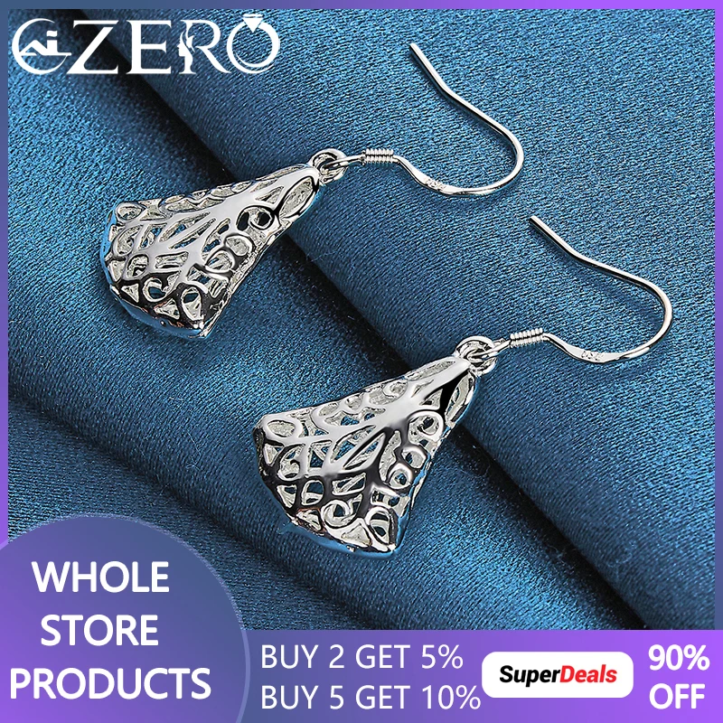 

Hot Fine 925 Sterling Silver Hollow Fan-Shaped Drop Earrings For Women Fashion Wedding Charm Party Jewelry Christmas Gift