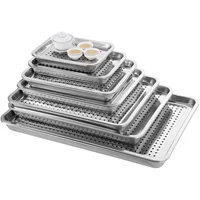 2PCS Stainless Steel Kitchen Storage Tray Set Food Drain Dry Dish Barbecue Hollow Filter Oil Plate Home Teahouse Tea Cup Trays 1