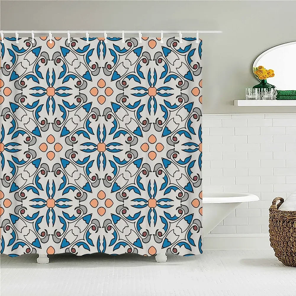 Bohemian 3D Shower Curtain, Indian Mandala Flower Green Blue Chic Color Modern Pattern Bathroom Fabric Home Decor Shower Curtain 2