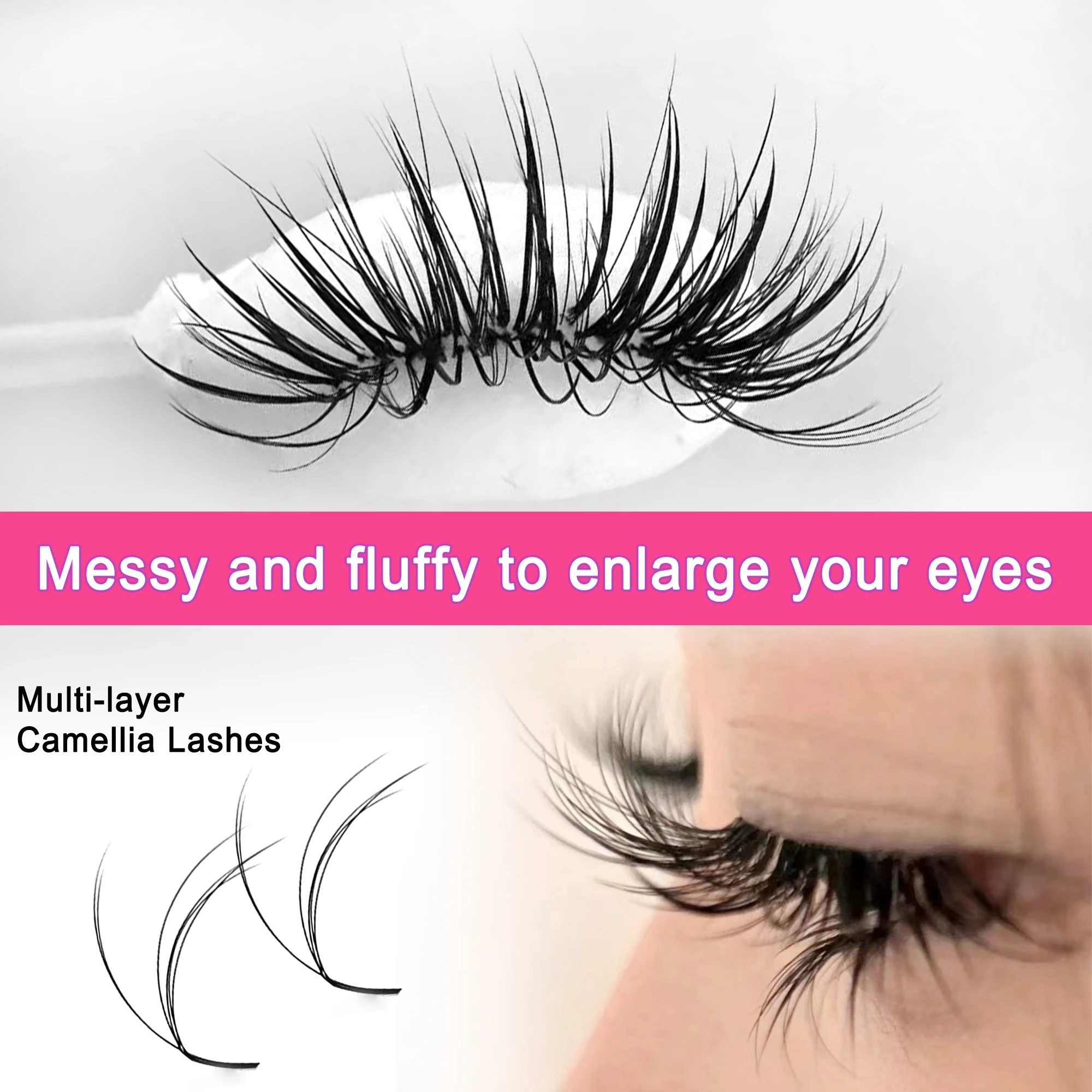 Eyelash Extension 3D Vision Fluffy Camellia Premade Fans Wispy Volume LD LC Double-layer Individual Lash