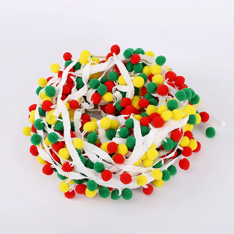 10M Tassel Ball Rainbow Pom Pom Ball Braid Fringe Ribbon Cord