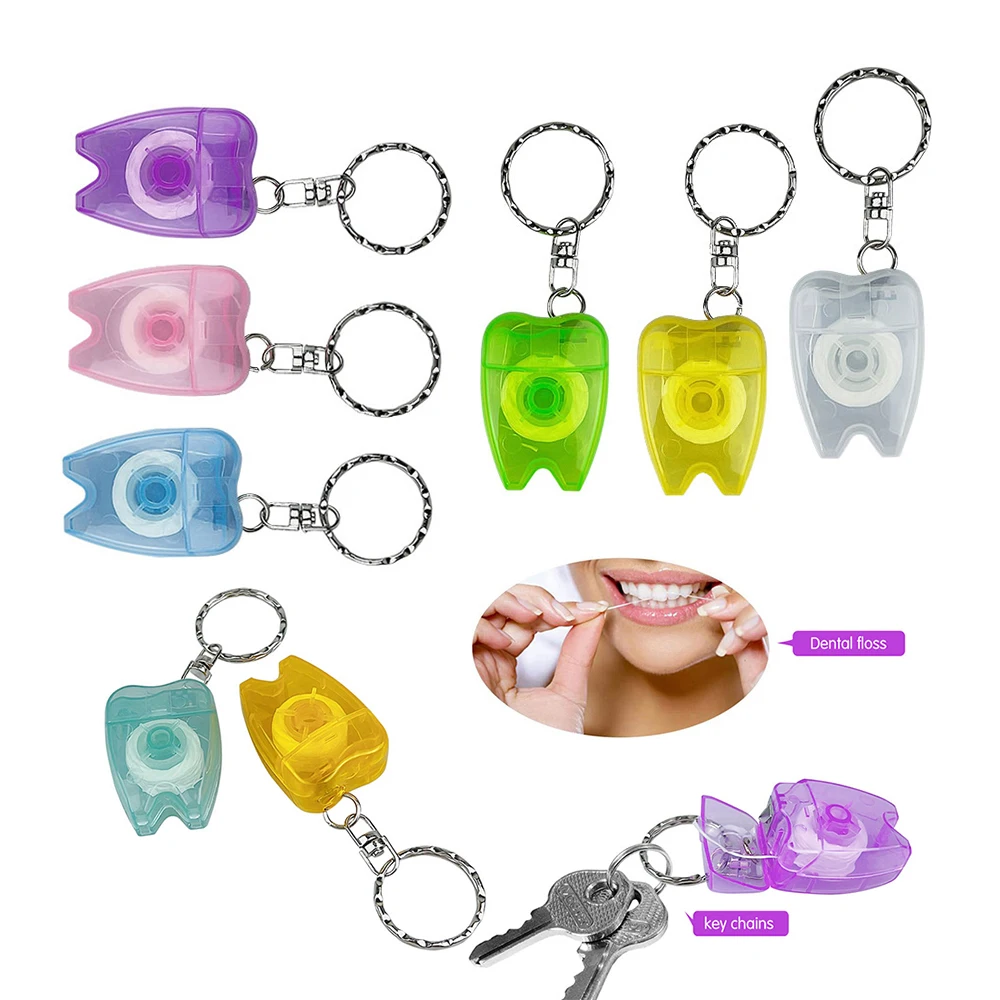 50/100pcs Dental Floss with Keychain for Gum Care Teeth Cleaning Oral Care Tooth Shape Dental Jewelry Keychain 2