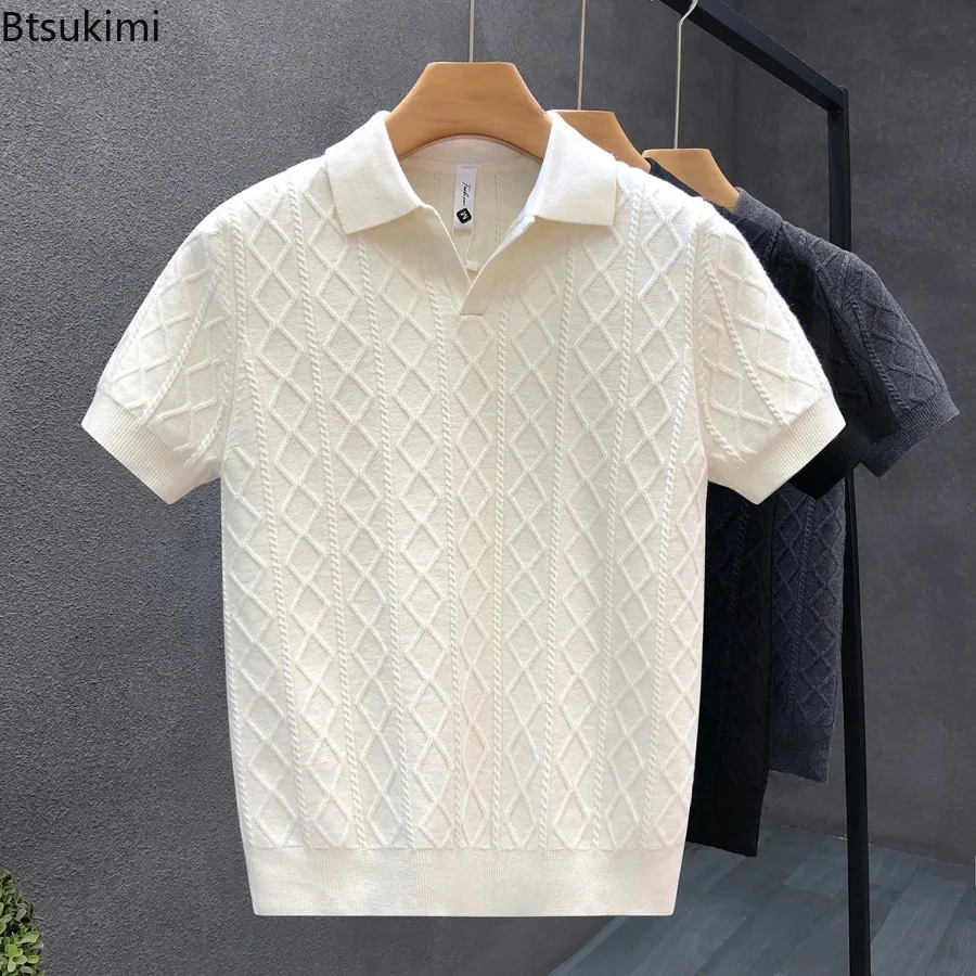 Maglioni Stile Polo per Uomo, Nuova Collezione Estiva, Slim Fit, Manica Corta, T-shirt Casual Business, Maglieria Maschile con Colletto Rovesciato
