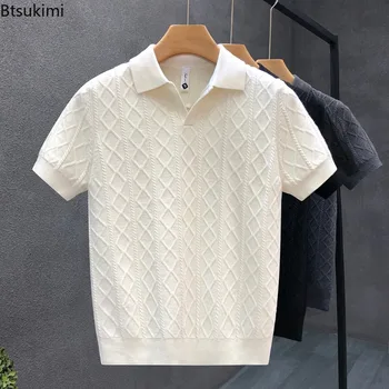 Maglioni Stile Polo per Uomo, Nuova Collezione Estiva, Slim Fit, Manica Corta, T-shirt Casual Business, Maglieria Maschile con Colletto Rovesciato
