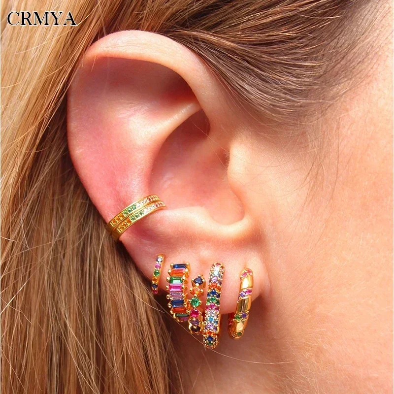 

CRMYA Gold color Hoop Earrings For Women Colorful CZ Zircon Piercing Women's Earrings 2022 Fashion Jewelry Wholesale