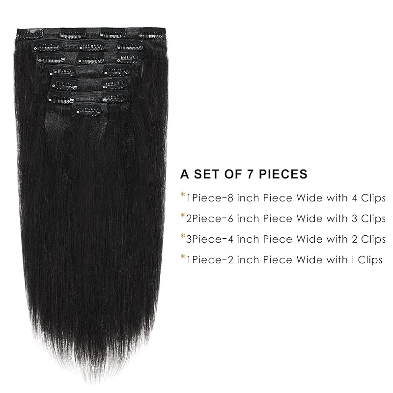 Hair Extensions Kinky Straight Hair Clip 100% Human Hair Extension Natural Black Remy Extension Women's Human 12-26 Inches Yaki Straight