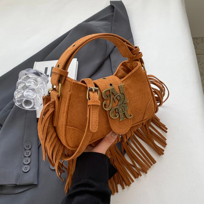 

Autumn Winter Fashion Maillard Style Shoulder Bag For Women's New Leather Fur Tassel Bag With Advanced Sense Oblique Straddle