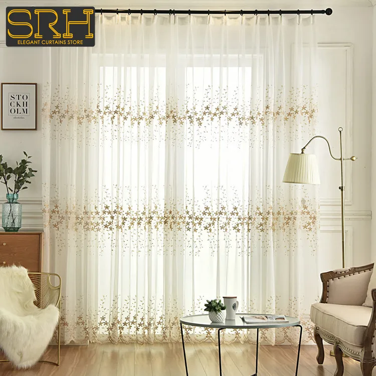 French Embroidery Tulle Bedroom Bay Window Living Room Curtain Blackout Decoration Luxury Gold Flower Window Screen Custom New 5