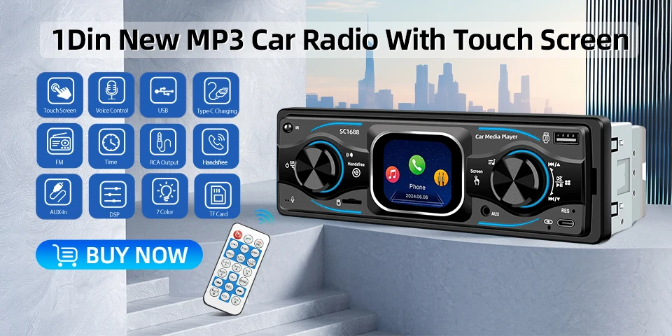 Auto-MP3-Player mit abnehmbarem Panel, 1-DIN-USB-FM-Radiotuner mit LED-Segmentanzeigen, AUX-Eingang, USB, Bluetooth, Telefon-/Fernbedienung – Detail 2