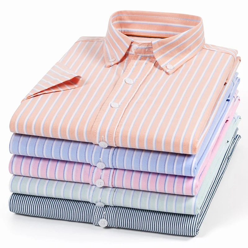 Fashion korean popular clothes cotton short sleeve shirts for men slim fit casual plain shirt houndstooth plaid striped tops
