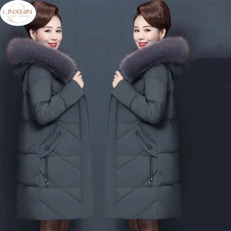 

LINXIQIN XL-7XL женская зимняя куртка средней длины с большим меховым воротником