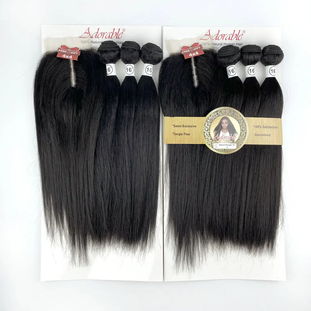 Adorable Animal Mix Synthetic Hair extensions Full Pack Solution Yaki Straight 3+1 With T Part Lace Closure ,