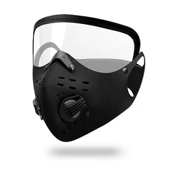 Enhanced Sport Face Mask with Integrated Filter Goggles - Washable, Reusable Facemask - One size (Black)