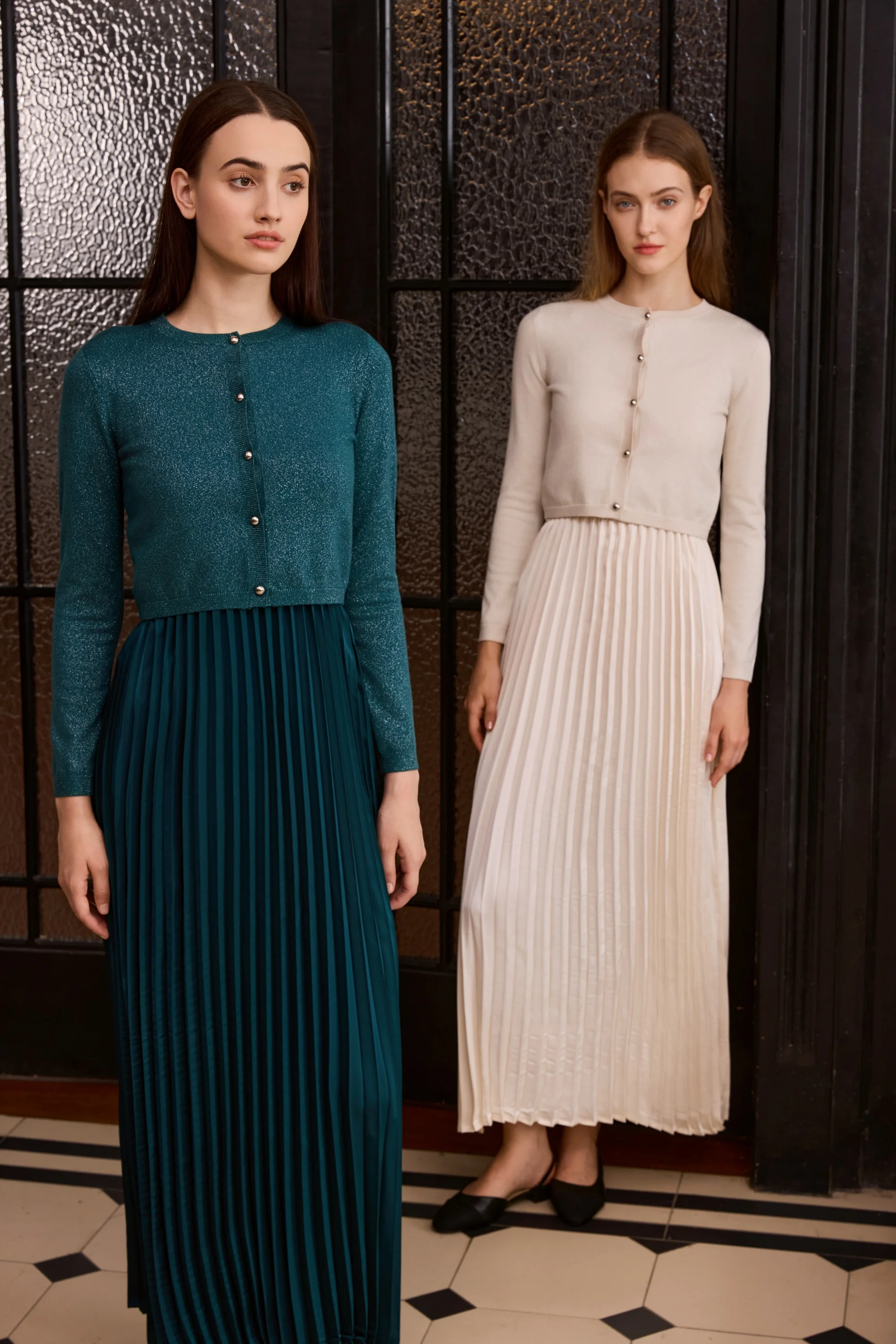 Elegant Womens Shine Cardigan  Pleated Slip Dress - Autumn Winter 2026 Collection