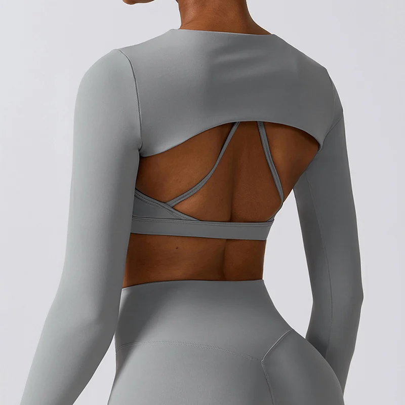 Running Shirt Fitness Tight Woman Work Out Clothing Shawl New Long Sleeve Yoga Tops Sexy Gym Sportswear Yoga Wear For Women 2