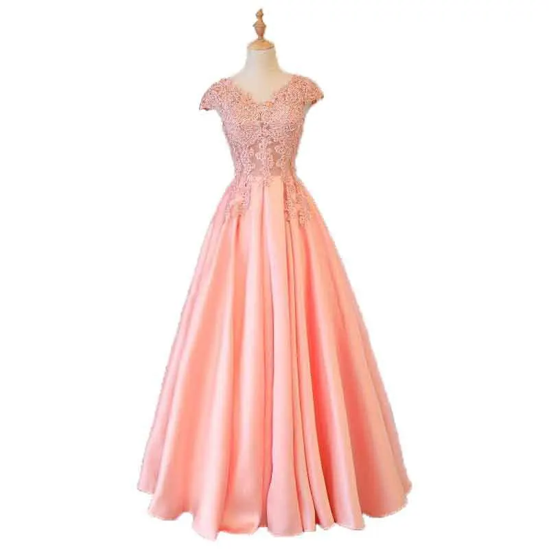 J139 Sweet Memory Pink Graduation Dresses Prom Satin Lace Robe Women Girl Princess Robes Lady Floor Evening Dress Cocktail Party