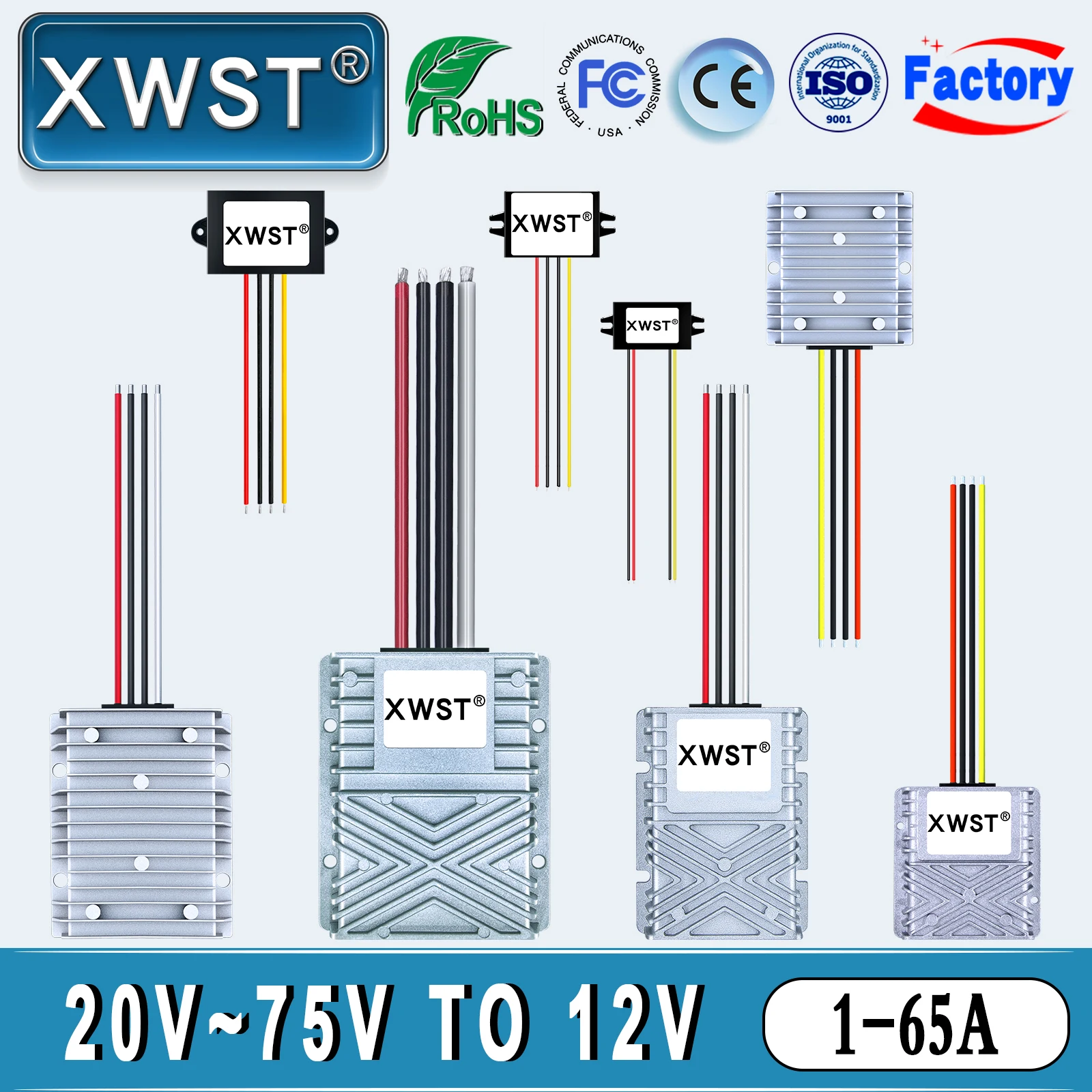 

XWST 24v 36V 48v 60v 72v 20-75v to 12V Power Converter Step Down 60 Volt to 12 Volt Buck Voltage Reducer For Golf Carts 1-65A