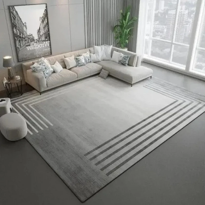 Modern Light Luxury Living Room Large Area Carpet Gray Minimalist Line Decorative Carpet Comfortable Short-hair Easy To Care Rug