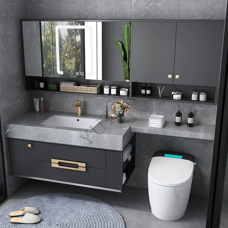Bathroom cabinet rock slab integrated basin extension toilet smart, bathroom washbasin hand washbasin cabinet combination