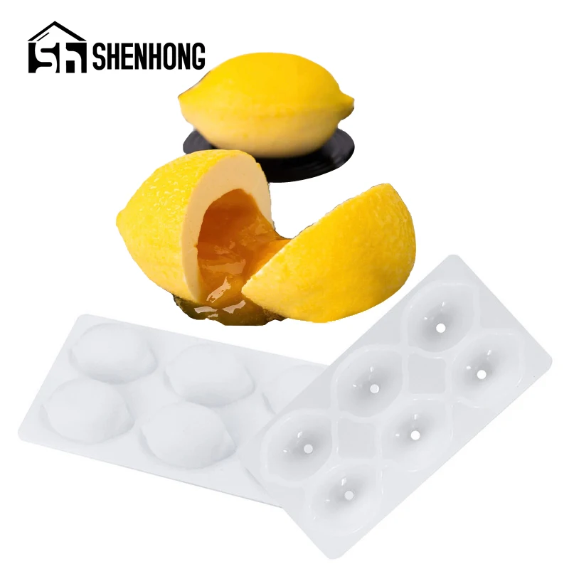SHENHONG 3D Lemon Design French Dessert Fruit Mousse Moulds 6 Cavity Silicone Cake Molds Kitchen Bakeware Pastry Baking Tools