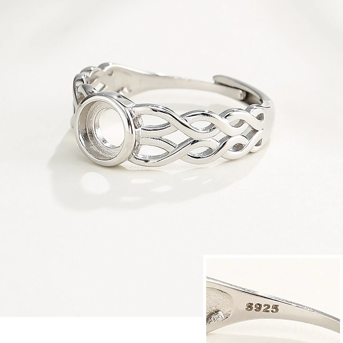 925 Sterling Silver Adjustable Ring Base Blank fit 6mm Round Cabochon Cameo Setting Ring Finding Personalized Jewelry Making