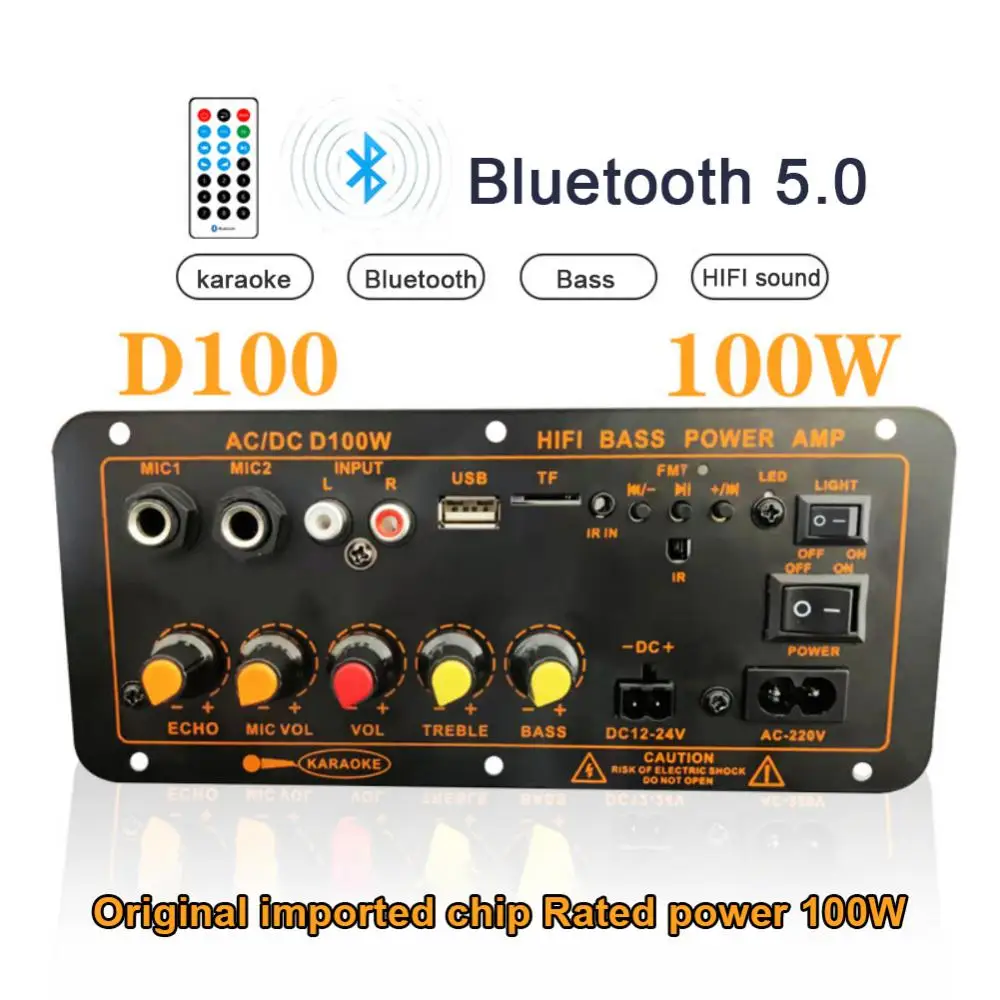 

Профессиональная цифровая плата усилителя Bluetooth 220 DC100 5,0 в, сабвуфер с двумя внешними динамиками 8-12 дюймов, 100 Вт