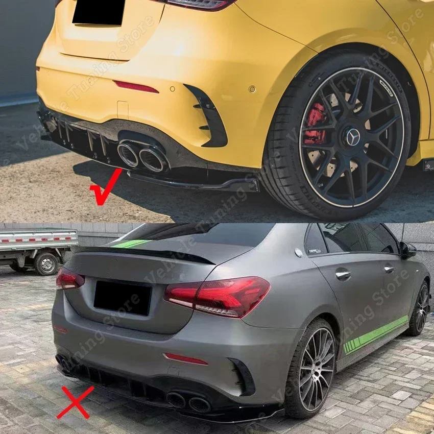 자동차 리어 범퍼 디퓨저 스플리터 카나드 스포일러, 메르세데스 벤츠 A 클래스 W177 V177 A35 A45 AMG 해치백 2019-2022 글로스 블랙