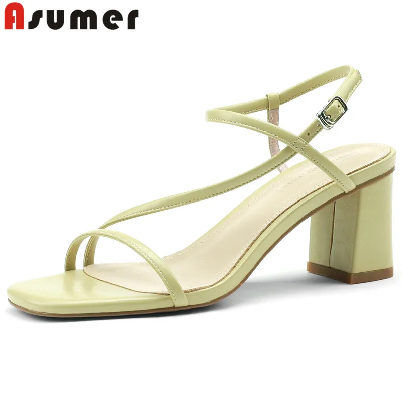 

ASUMER 2024 New Size 33-40 Concise Microfiber Dress Sandals Thick High Heels Slingbacks Sandals Buckle Ladies Summer Shoes