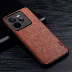 Leather Case with Retro Litchi Texture - Soft TPU Protective Back Cover for Realme GT7 Pro (Brown)