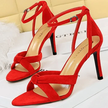 cross-tie Satin Women Sandal Pointed Toe Ankle strap Slide Sandal Fashion Comfort Banquet belt Buckle super high heel Dress Shoe
